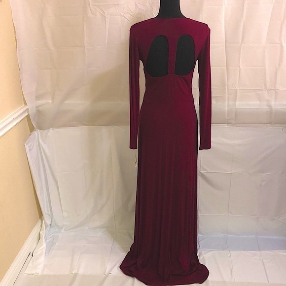 SKY Low-cut V-neck Long Sleeve Maxi Dress Burgundy Size XS - Picture 6 of 9